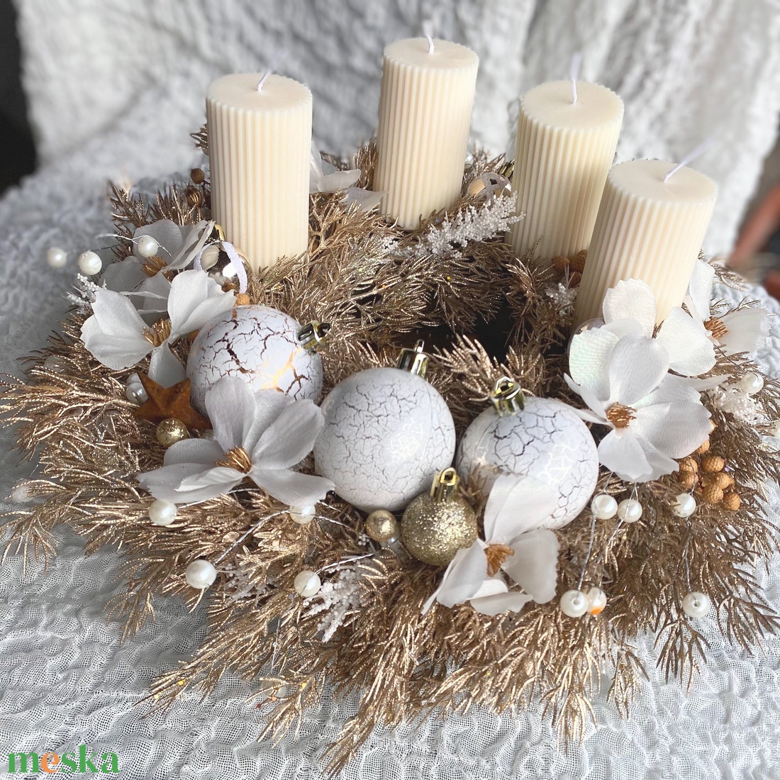 Csillogó arany Adventi koszorú - karácsony - adventi díszek - adventi koszorú - Meska.hu