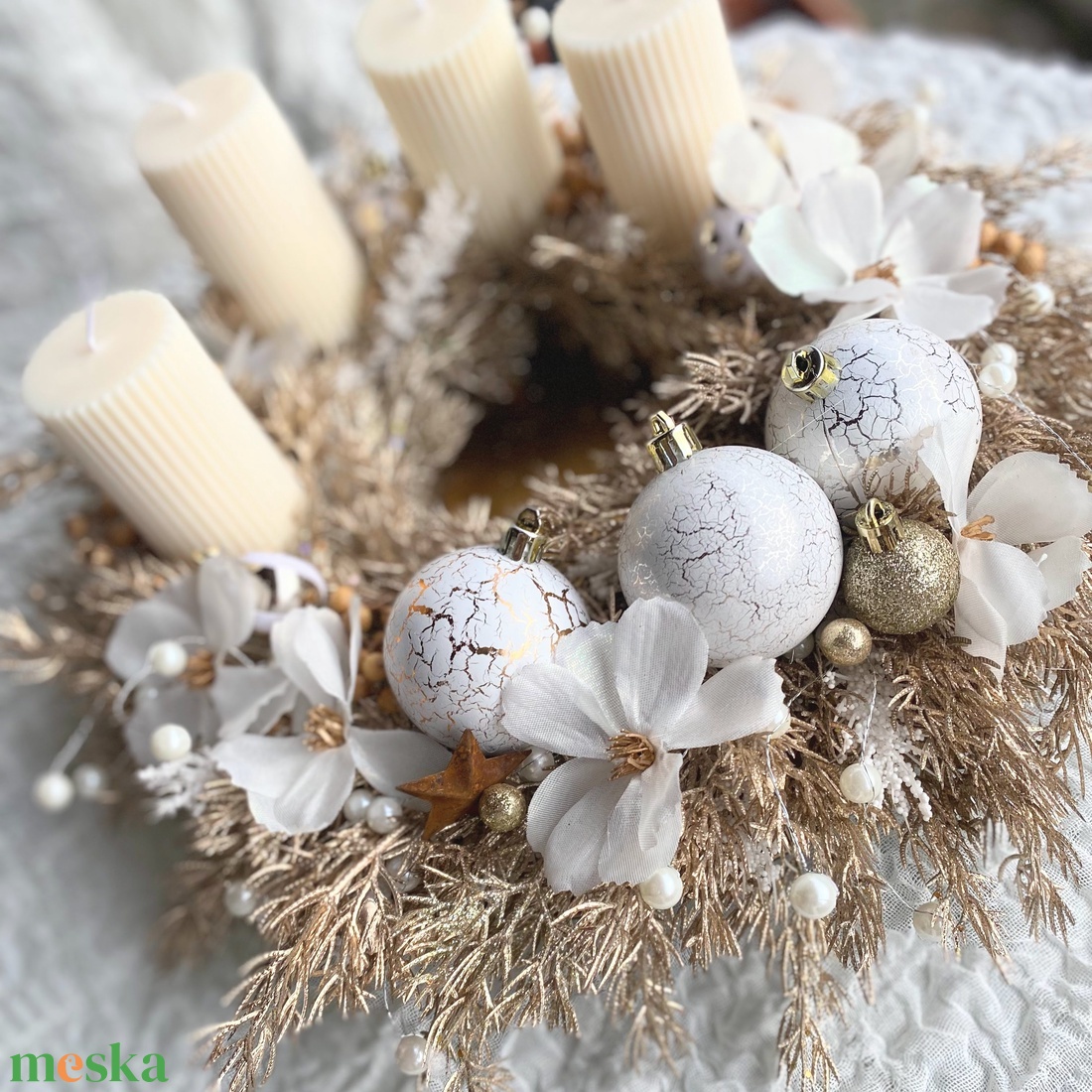 Csillogó arany Adventi koszorú - karácsony - adventi díszek - adventi koszorú - Meska.hu