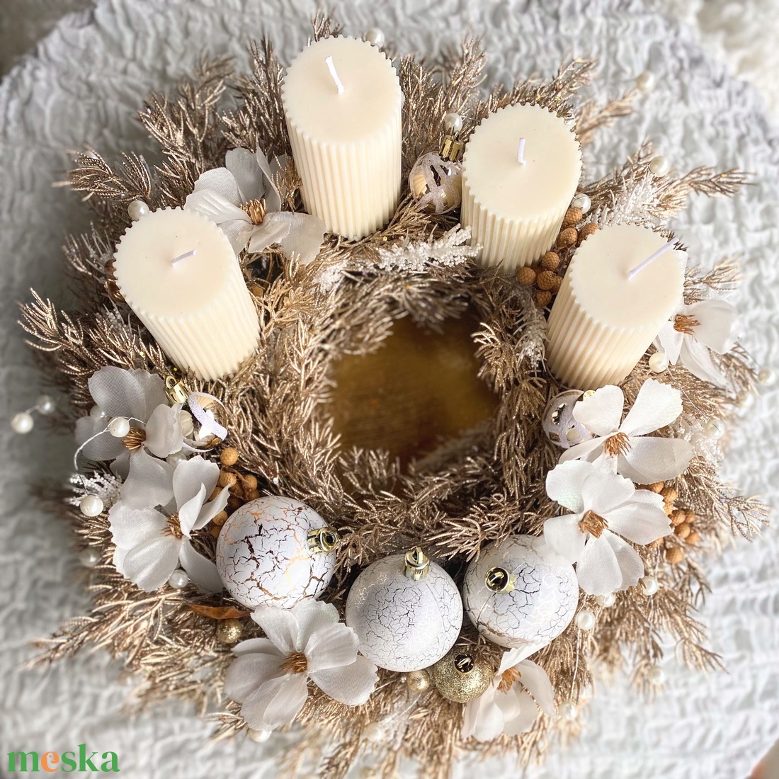 Csillogó arany Adventi koszorú - karácsony - adventi díszek - adventi koszorú - Meska.hu