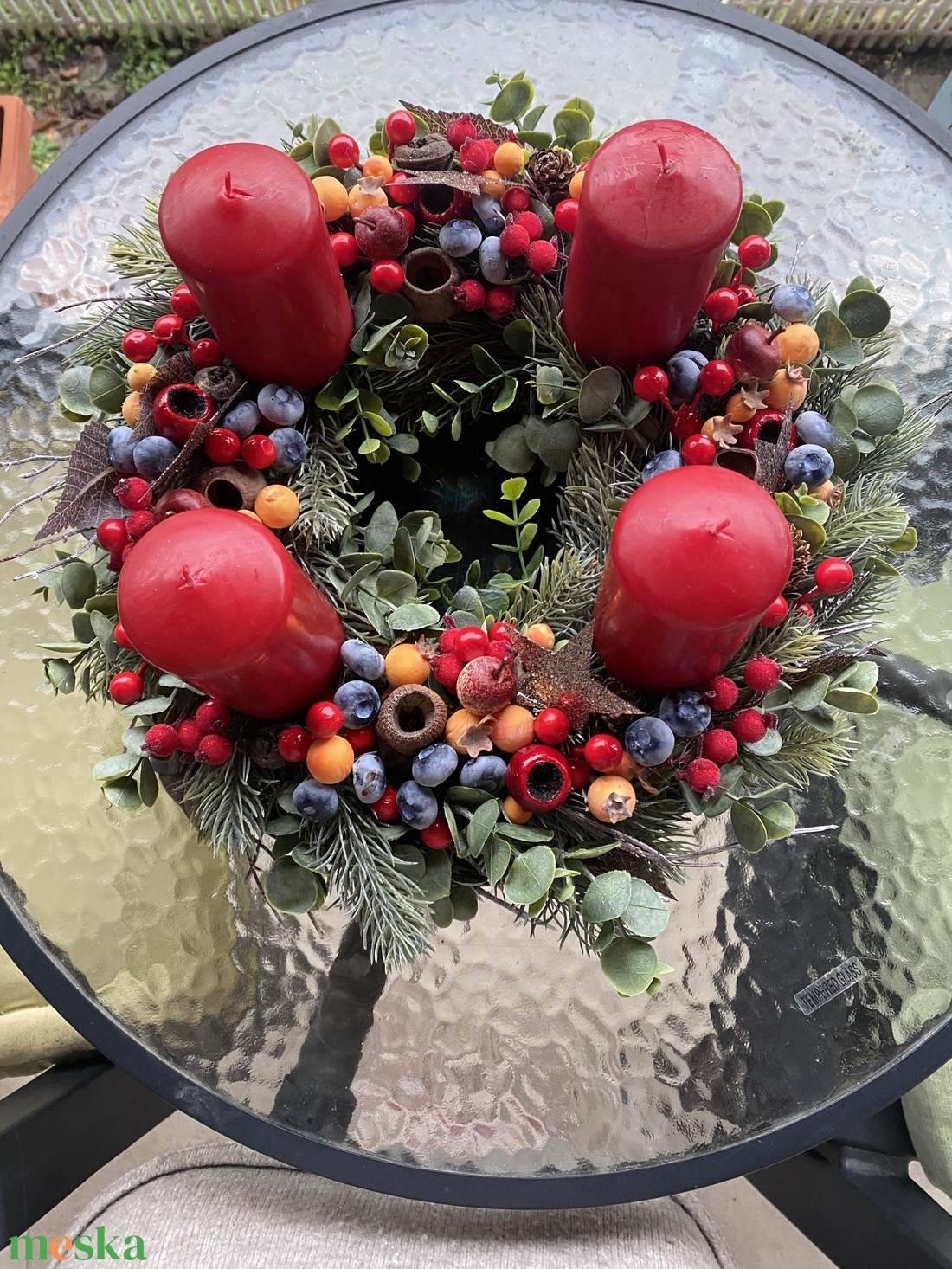 Bogyós Adventi koszorú  - karácsony - adventi díszek - adventi koszorú - Meska.hu