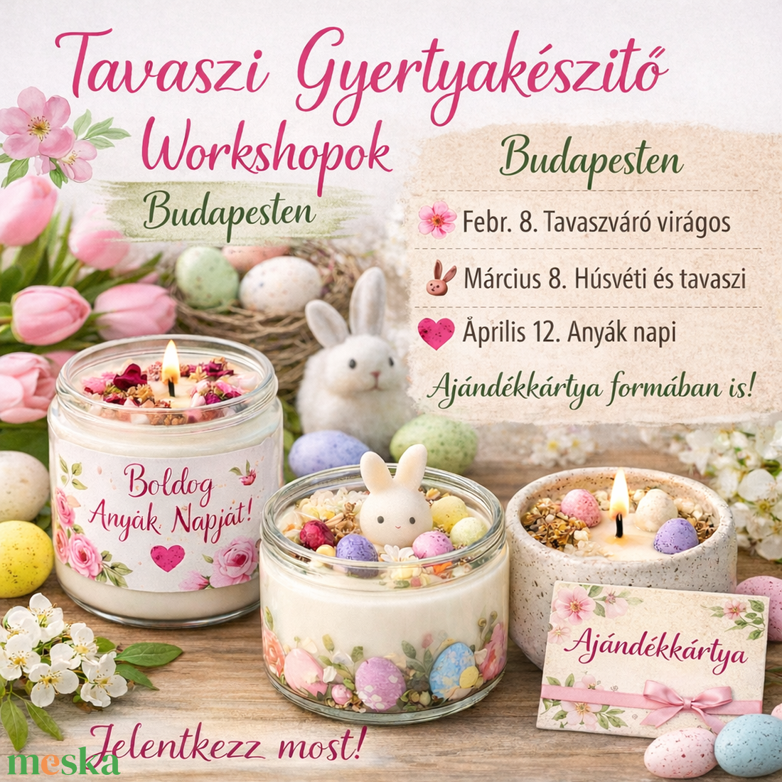 Tavaszváró virágos Gyertyakészítő  Élmény Workshop Ajándékkártya  - diy (csináld magad) - workshop & tanfolyam - Meska.hu