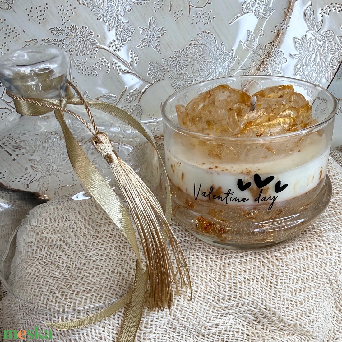 Luxus szíves  gyertya különleges üvegben - otthon & életmód - gyertya, illat, aroma - gyertya - Meska.hu