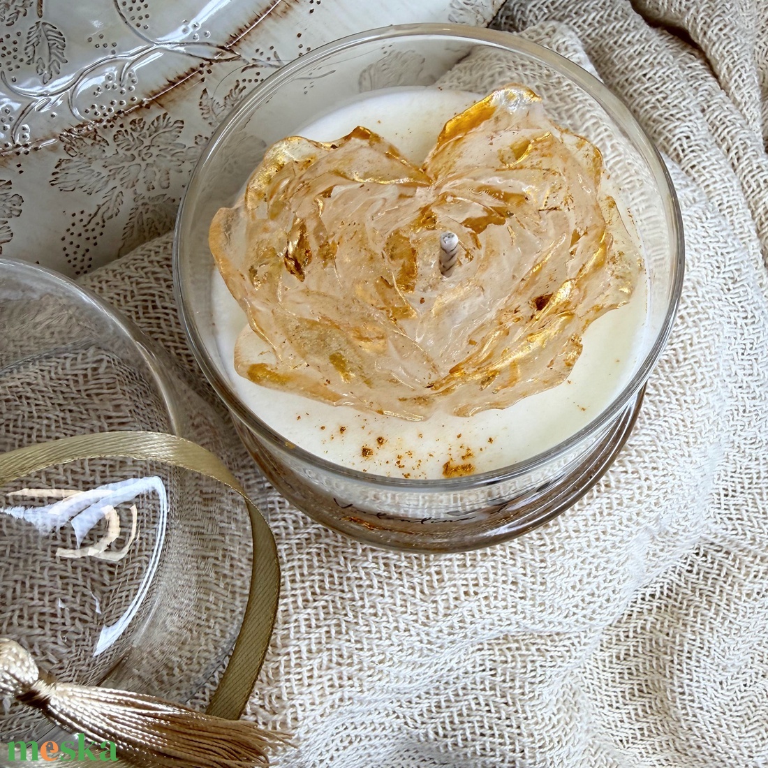 Luxus szíves  gyertya különleges üvegben - otthon & életmód - gyertya, illat, aroma - gyertya - Meska.hu