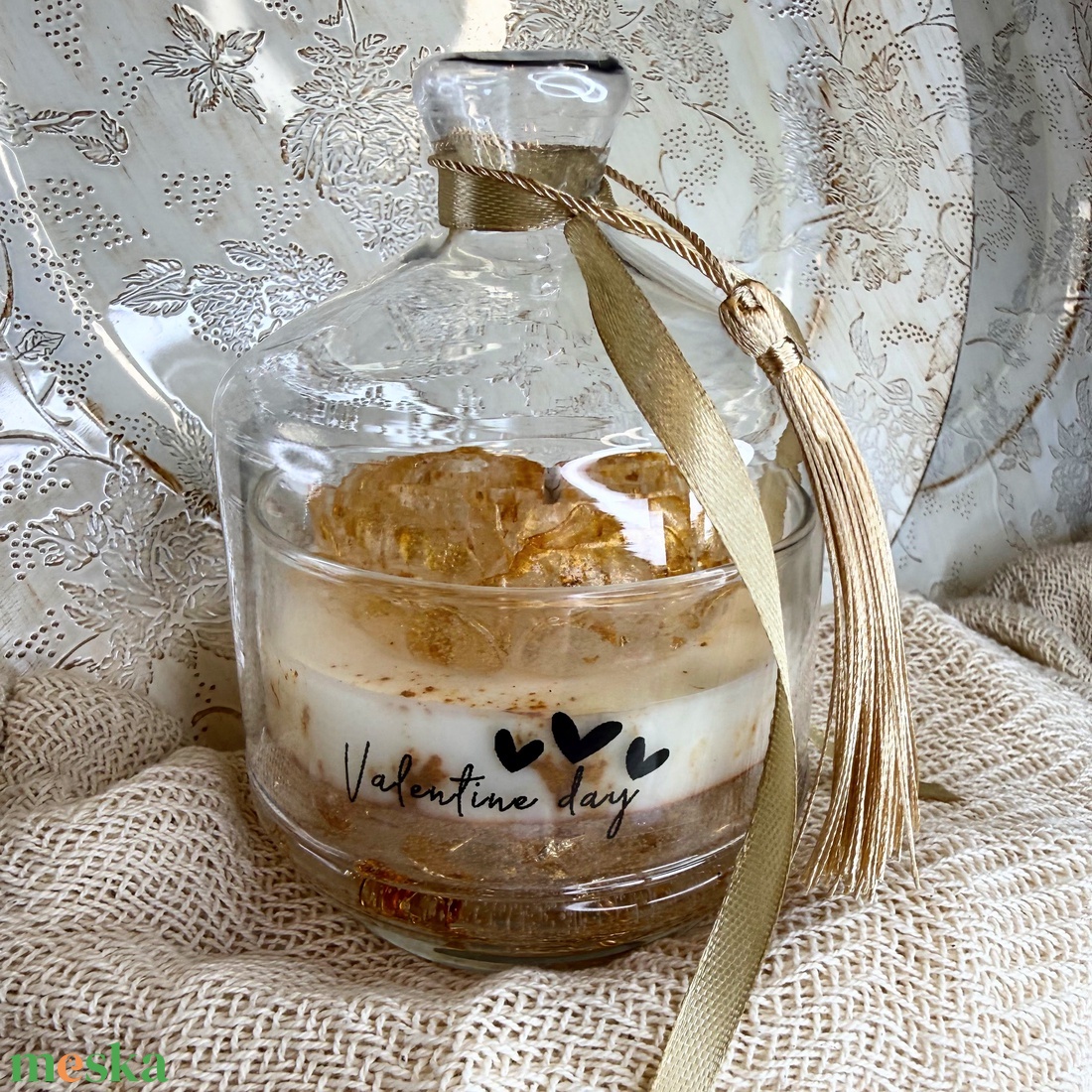 Luxus szíves  gyertya különleges üvegben - otthon & életmód - gyertya, illat, aroma - gyertya - Meska.hu