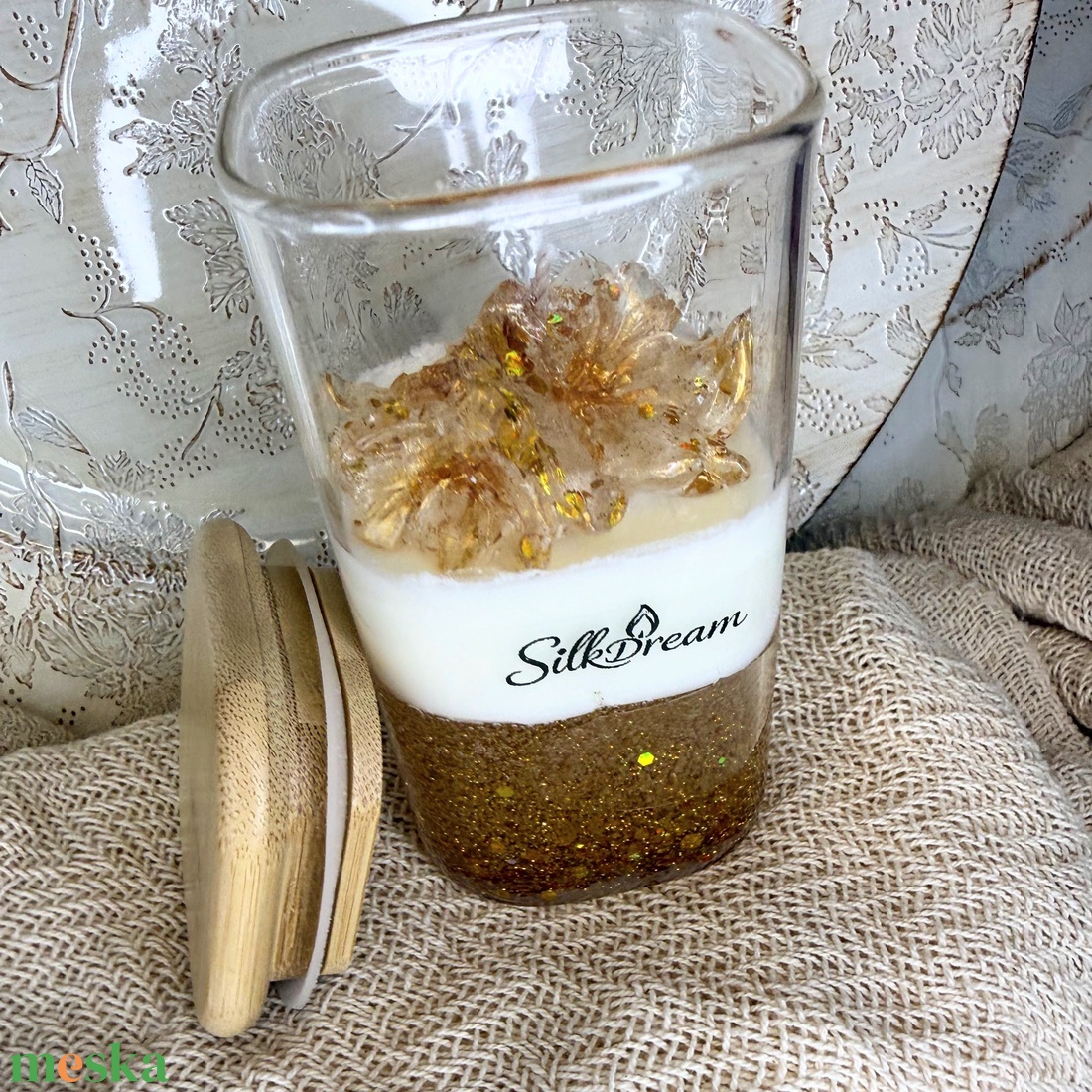 Luxus virágos gyertya különleges üvegben - otthon & életmód - gyertya, illat, aroma - gyertya - Meska.hu