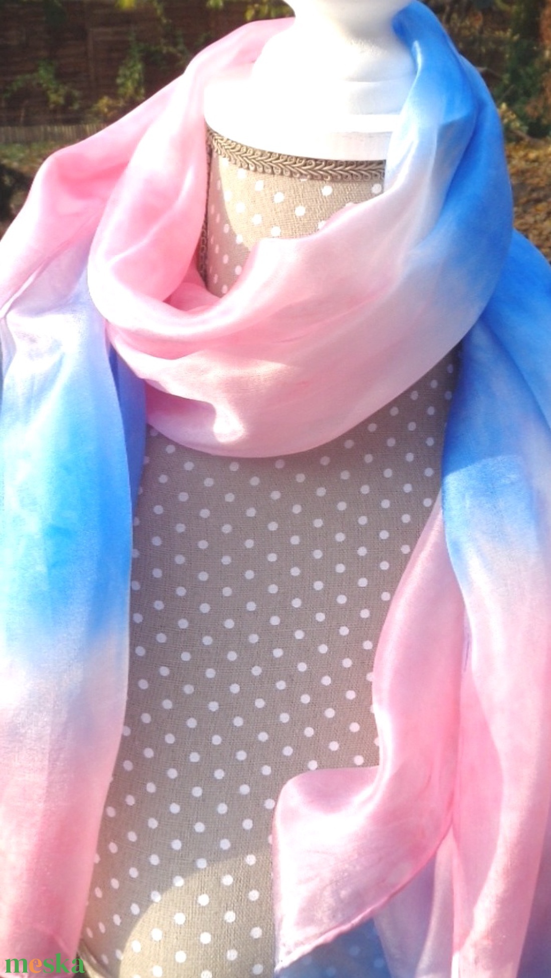 Púder rózsaszín - pasztell kék selyemsál - ruha & divat - sál, sapka, kendő - kendő - Meska.hu