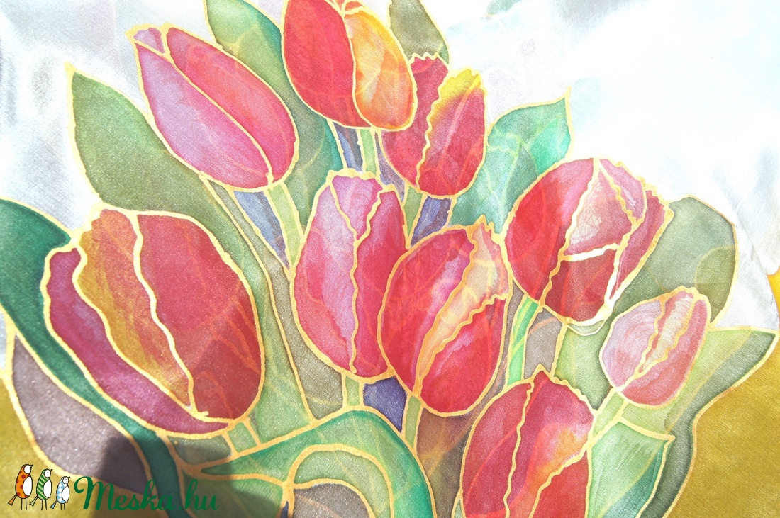 Tulipán virágözön selyemkendő - - Meska.hu Tulipán virágözön selyemkendő - - Meska.hu