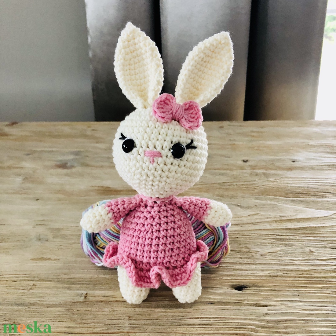 Horgolt fehér-rózsaszín nyuszi lány - amigurumi - játék & sport - plüssállat & játékfigura - nyuszi - Meska.hu