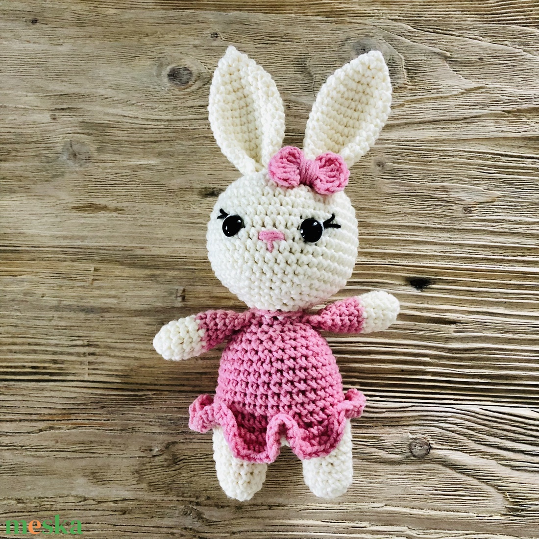 Horgolt fehér-rózsaszín nyuszi lány - amigurumi - játék & sport - plüssállat & játékfigura - nyuszi - Meska.hu