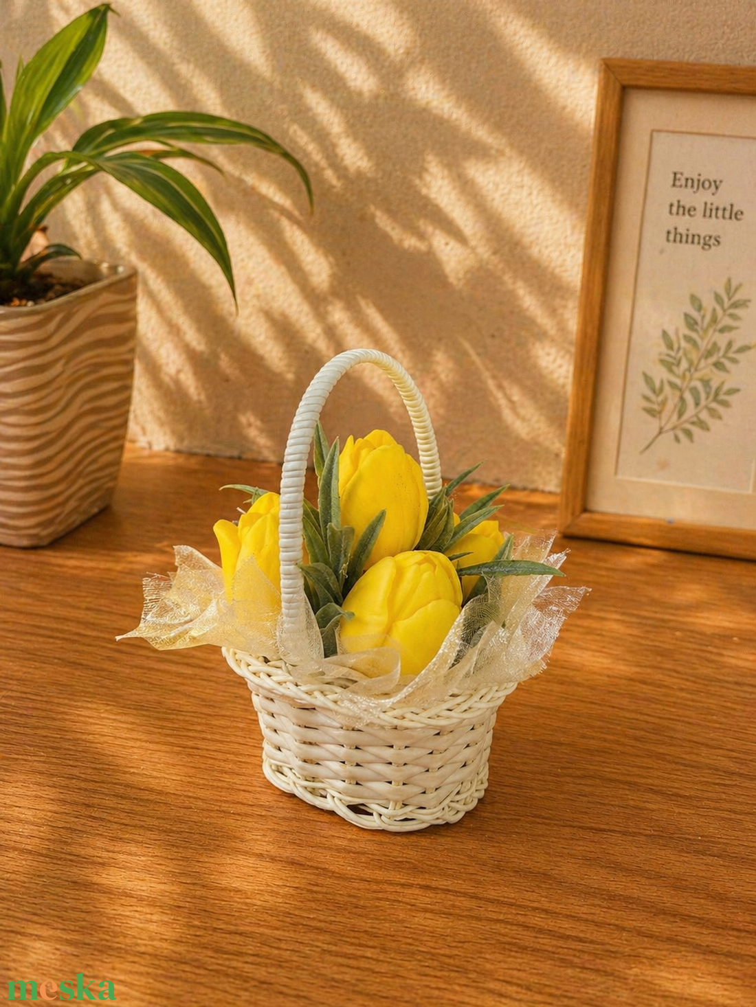 Sárga tulipán gyertya kosárban - otthon & életmód - gyertya, illat, aroma - gyertya - Meska.hu