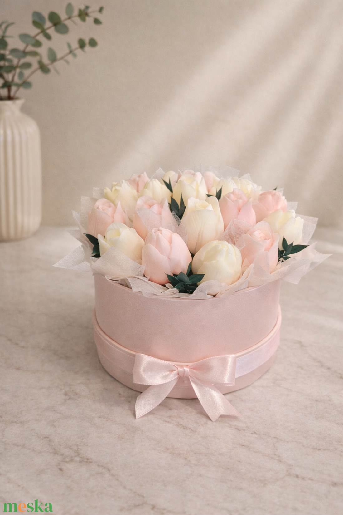 Pasztell tulipán gyertya box � elegáns illatos virágdoboz, romantikus ajándék nőknek - otthon & életmód - gyertya, illat, aroma - gyertya - Meska.hu