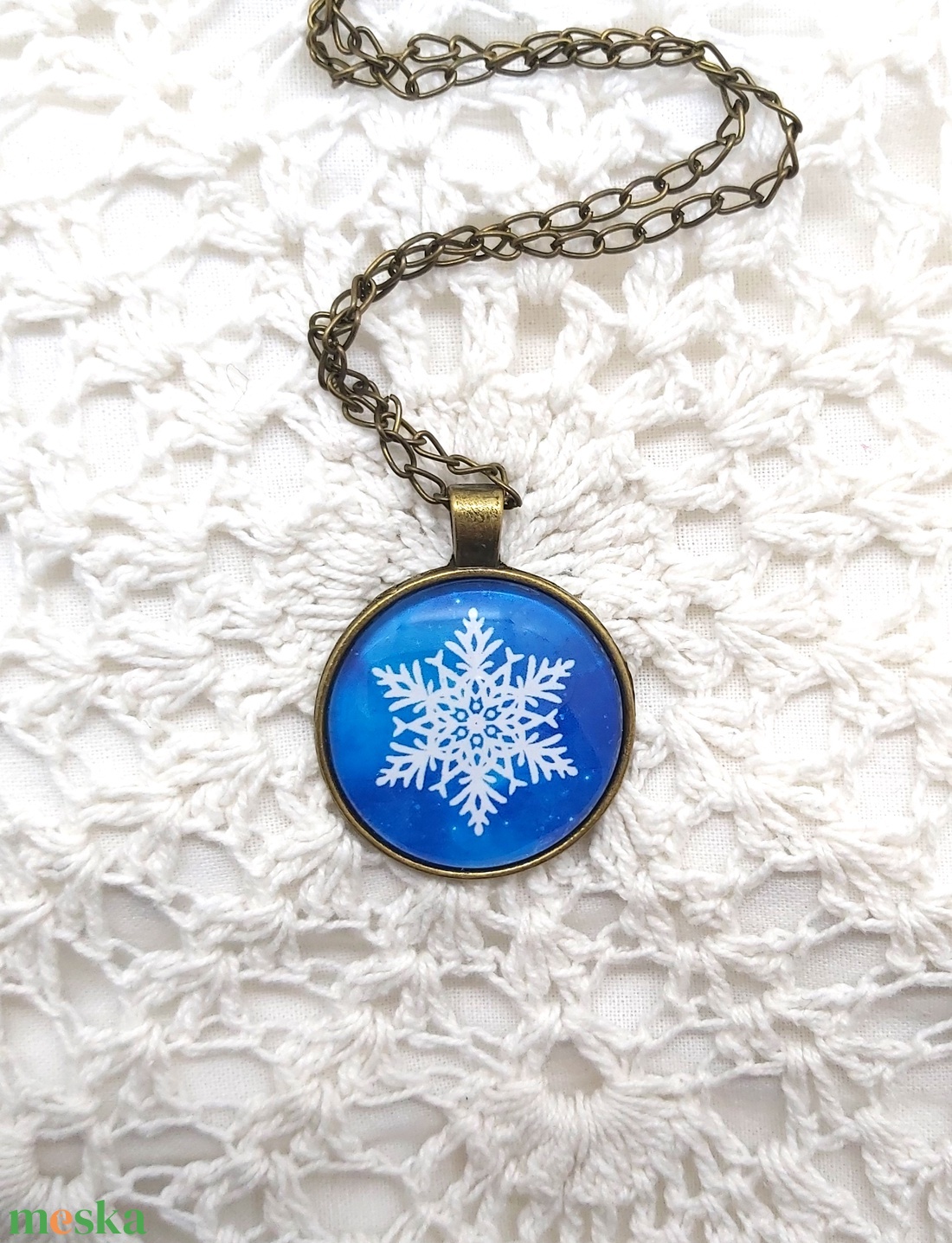 Snowflake üveglencsés nyaklánc2 - ékszer - nyaklánc - medálos nyaklánc - Meska.hu