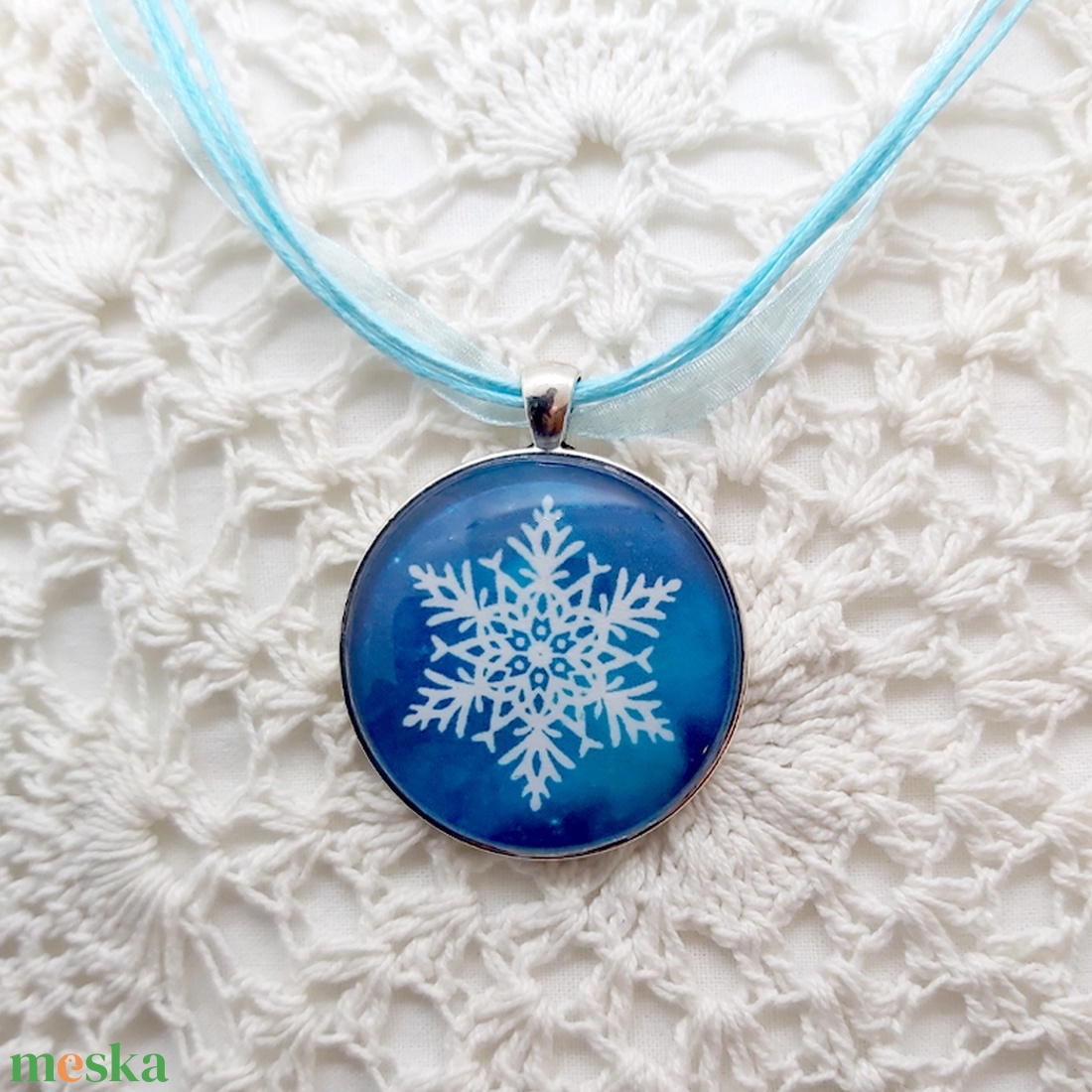 Hópehely üveglencsés nyaklánc ezüst II. - ékszer - nyaklánc - medálos nyaklánc - Meska.hu
