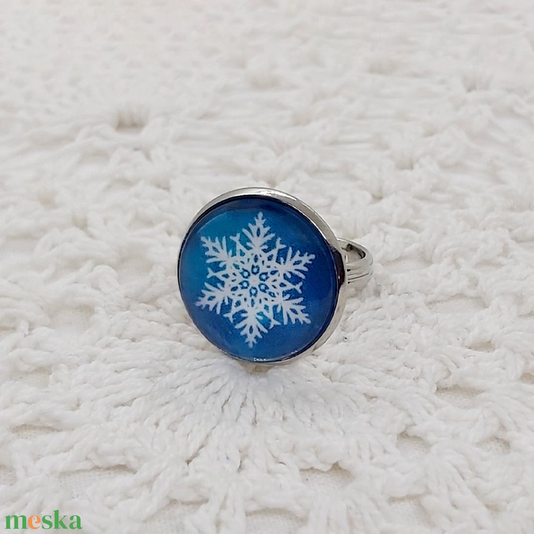 Hópehely üveglencsés gyűrű - ékszer - gyűrű - üveglencsés gyűrű - Meska.hu