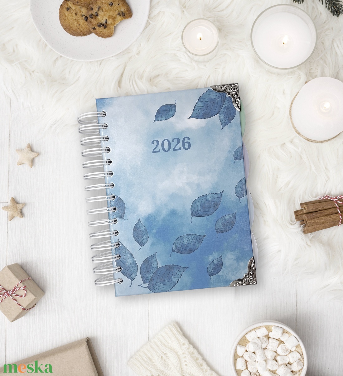 Türkiz leveles határidőnapló 2026 - otthon & életmód - papír, írószer - jegyzetfüzet & napló - Meska.hu