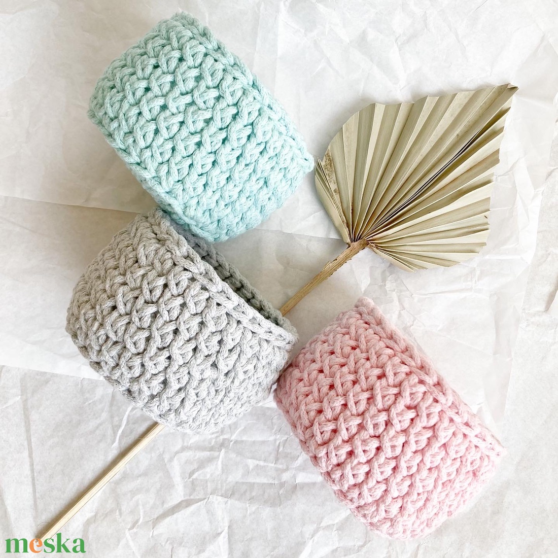 3 részes horgolt kosárszett - otthon & életmód - tárolás & rendszerezés - tárolókosár - Meska.hu