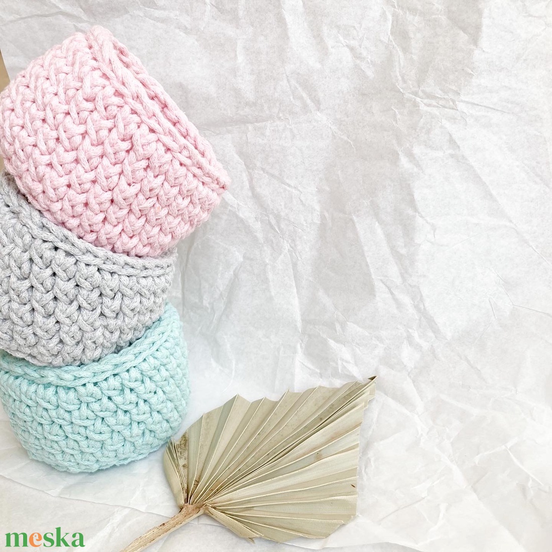 3 részes horgolt kosárszett - otthon & életmód - tárolás & rendszerezés - tárolókosár - Meska.hu