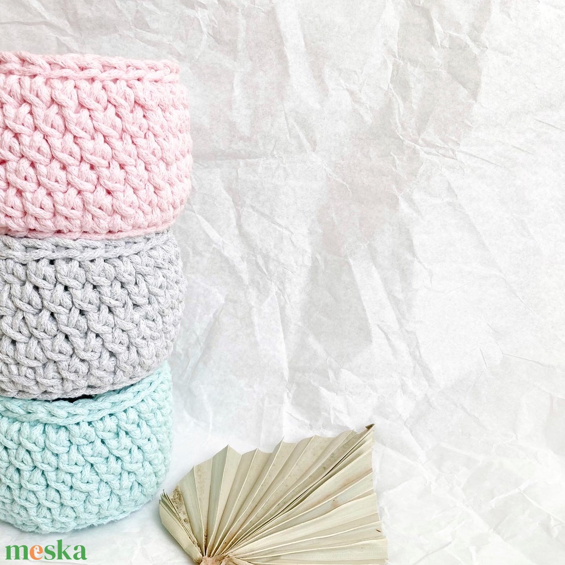 3 részes horgolt kosárszett - otthon & életmód - tárolás & rendszerezés - tárolókosár - Meska.hu