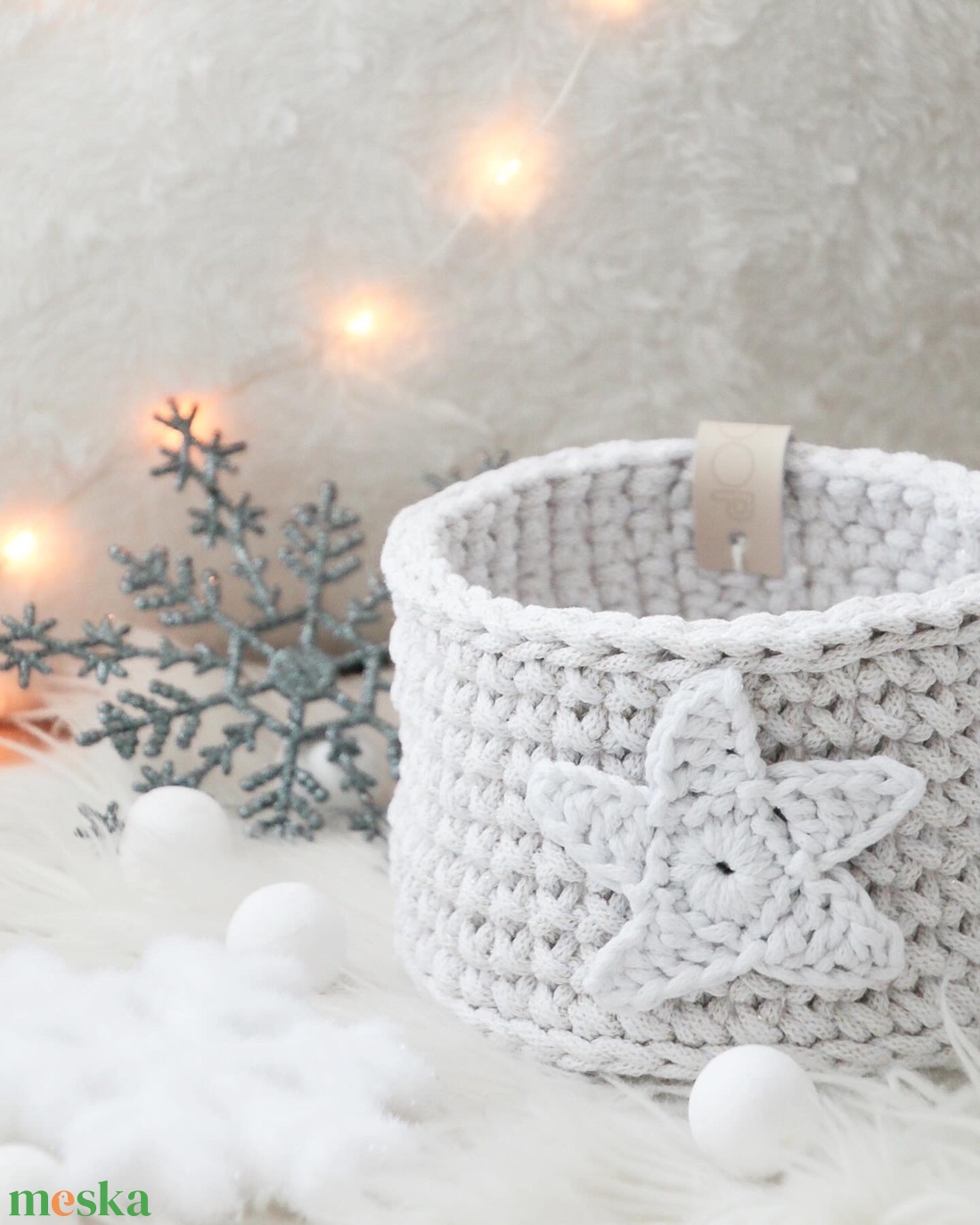Horgolt tároló kosár csillag díszítéssel - otthon & életmód - tárolás & rendszerezés - tárolókosár - Meska.hu