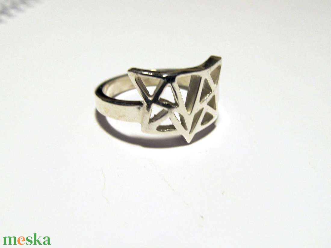 Origami rókafej ezüst gyűrű - ékszer - gyűrű - figurális gyűrű - Meska.hu