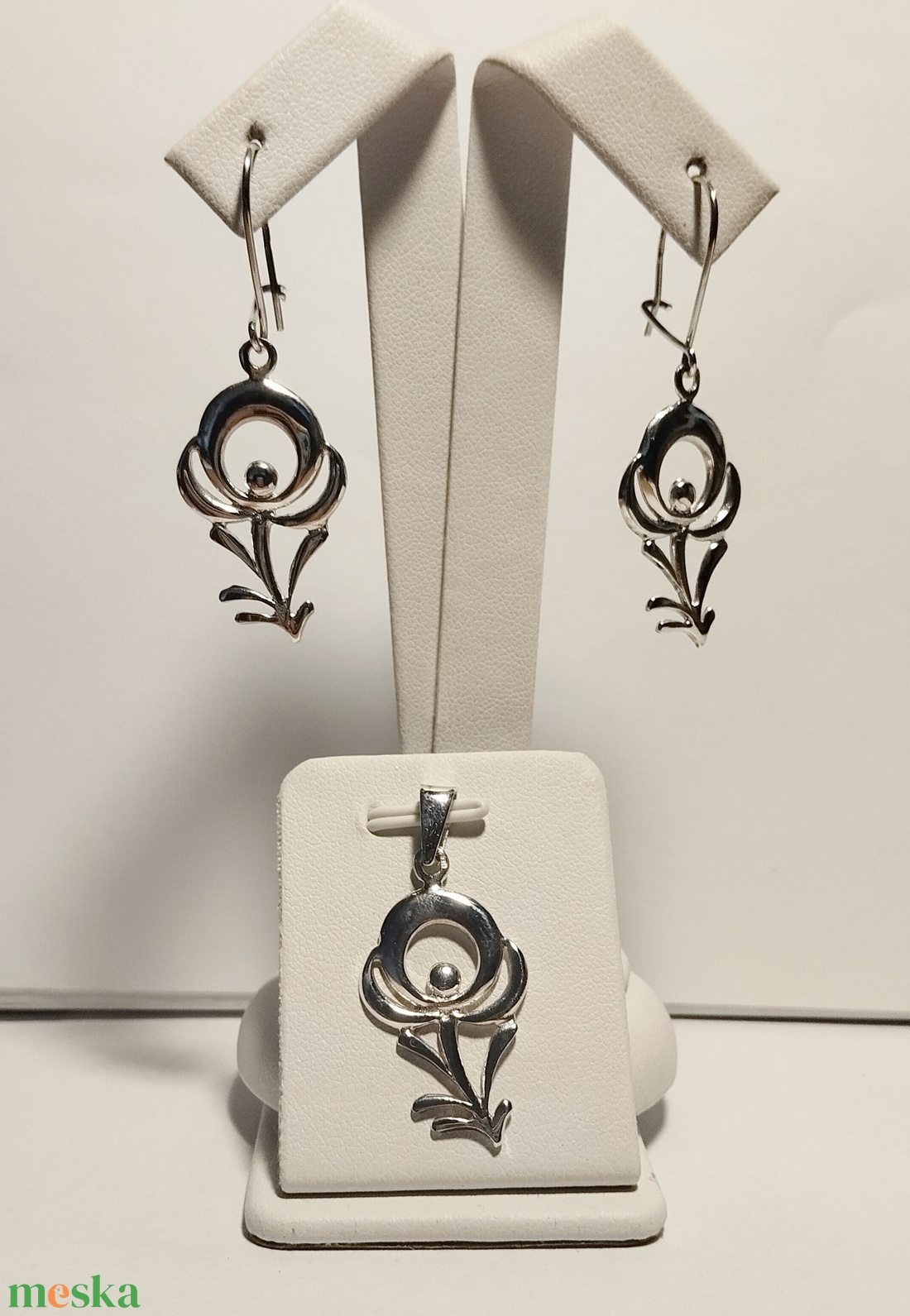 Magyar mintás ezüst szett - ékszer - fülbevaló - lógó fülbevaló - Meska.hu