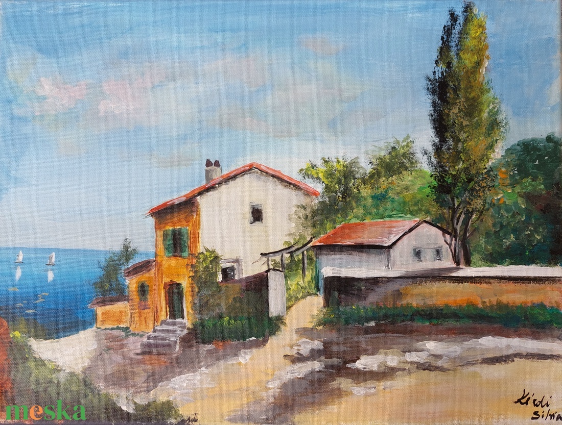 Mediterán tájkép - művészet - festmény - akril - Meska.hu