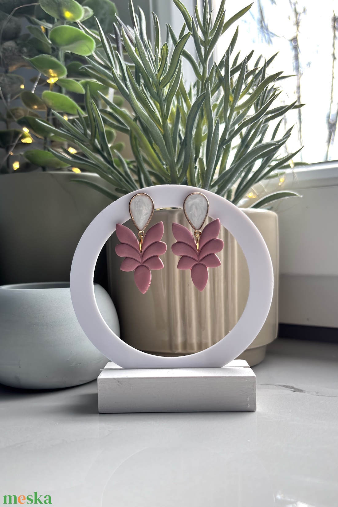 Athéna - Púder Rózsaszín Szárny Fülbevaló - esküvő - ékszer - fülbevaló - Meska.hu