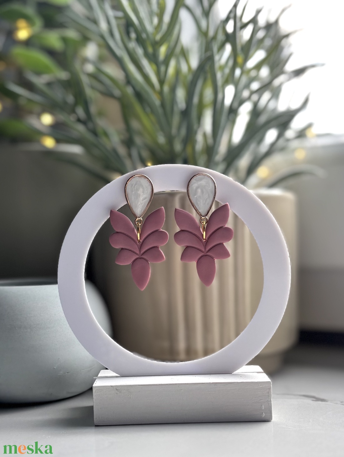 Athéna - Púder Rózsaszín Szárny Fülbevaló - esküvő - ékszer - fülbevaló - Meska.hu