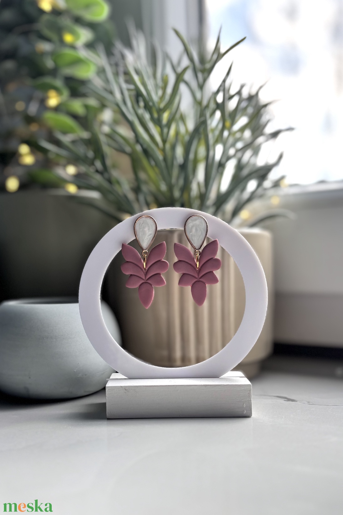 Athéna - Púder Rózsaszín Szárny Fülbevaló - esküvő - ékszer - fülbevaló - Meska.hu