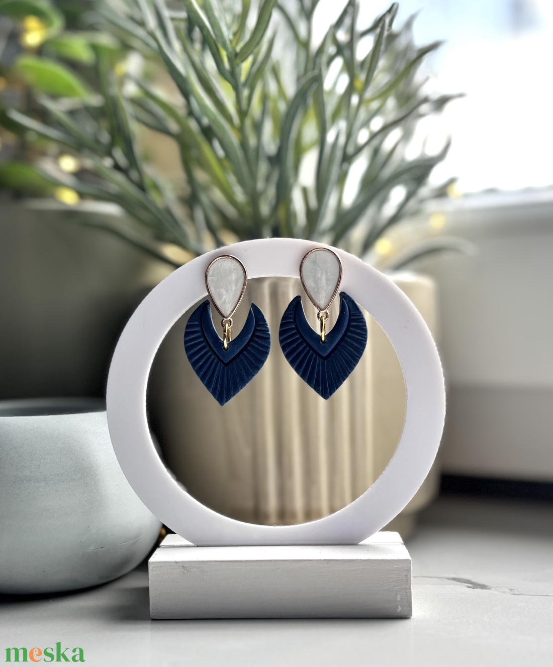 Sophia - Sötétkék Absztrakt Fülbevaló - esküvő - ékszer - fülbevaló - Meska.hu