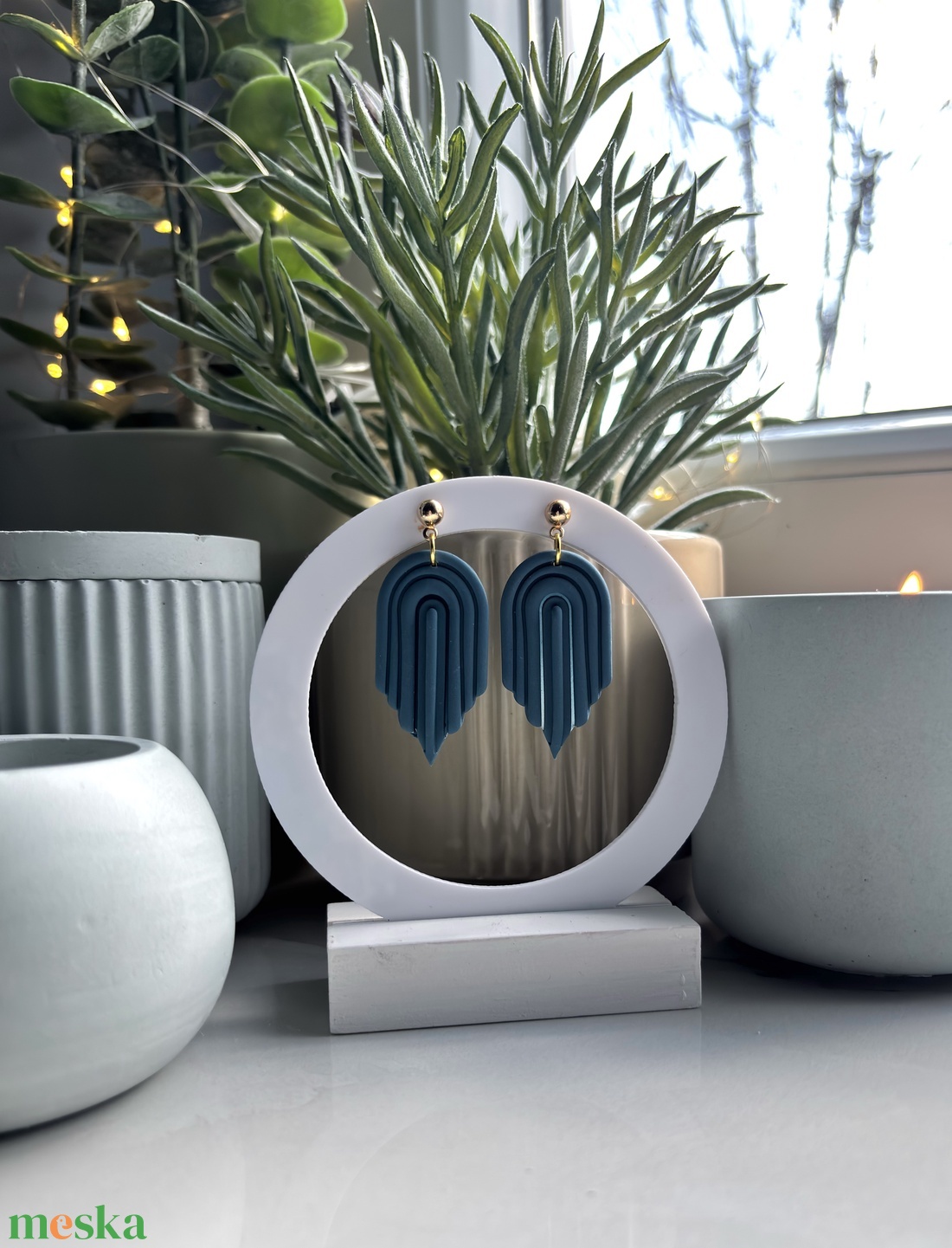 Genova - Türkizkék Absztrakt Boltív Fülbevaló - esküvő - ékszer - fülbevaló - Meska.hu