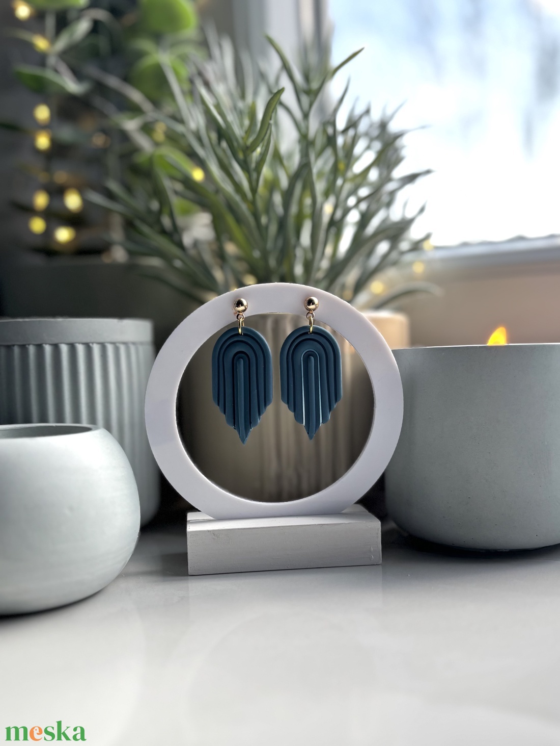 Genova - Türkizkék Absztrakt Boltív Fülbevaló - esküvő - ékszer - fülbevaló - Meska.hu