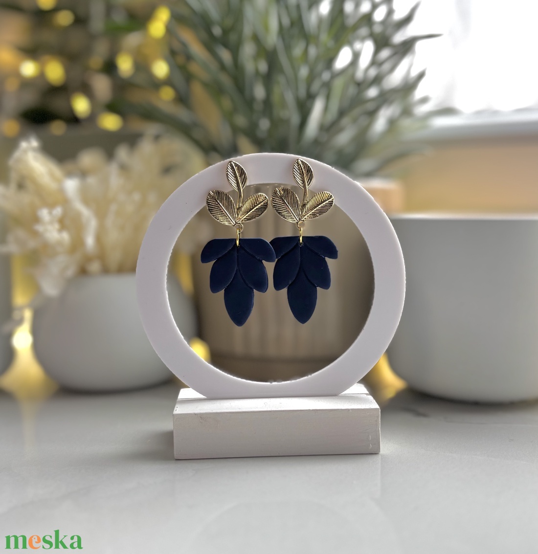 Mary Jane - Mély Tengerkék Levél Fülbevaló - ékszer - fülbevaló - lógó fülbevaló - Meska.hu