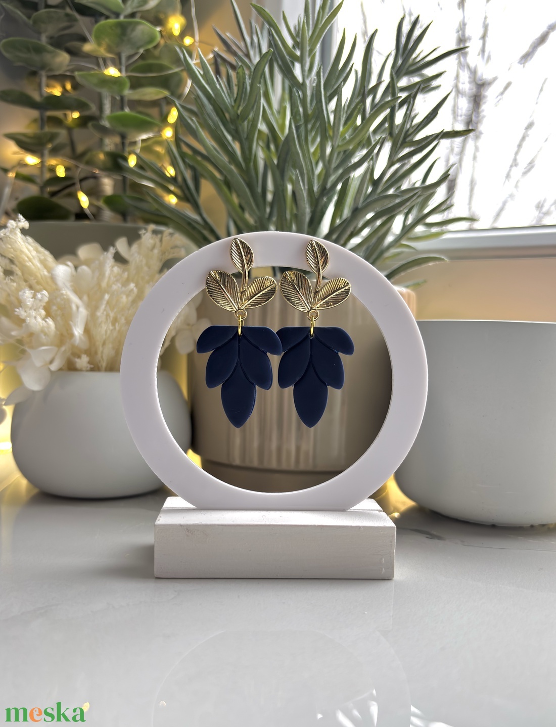 Mary Jane - Mély Tengerkék Levél Fülbevaló - ékszer - fülbevaló - lógó fülbevaló - Meska.hu