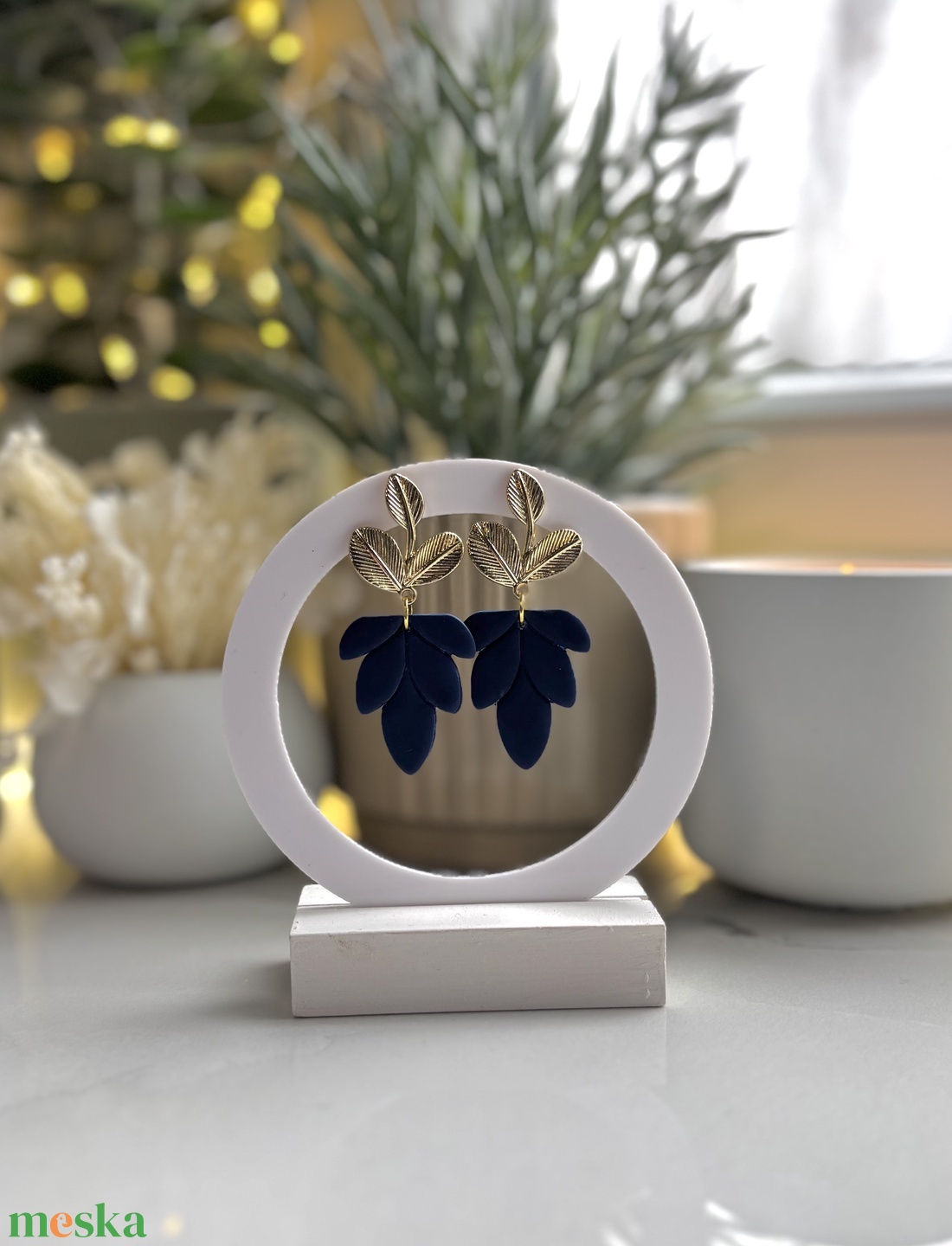 Mary Jane - Mély Tengerkék Levél Fülbevaló - ékszer - fülbevaló - lógó fülbevaló - Meska.hu