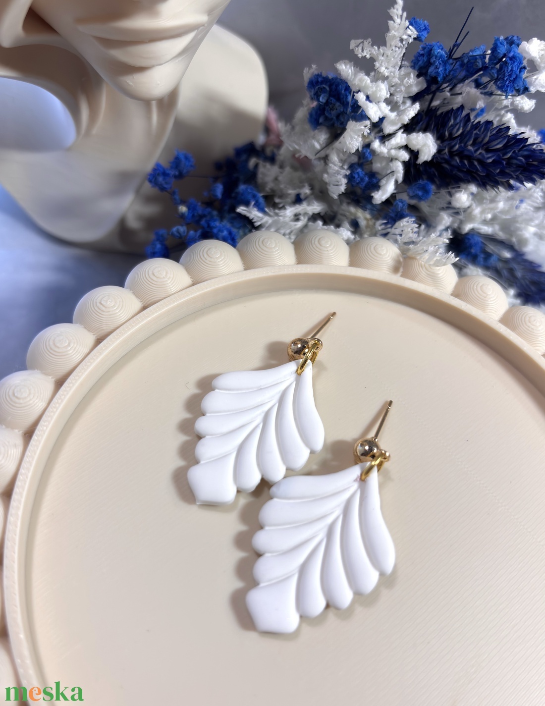 Angela - Hófehér Levél Fülbevaló - ékszer - fülbevaló - lógó fülbevaló - Meska.hu