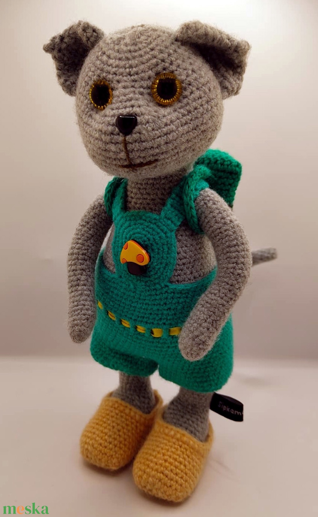 Szürke cica hátizsákkal - játék & sport - baba & babaház - baba - Meska.hu