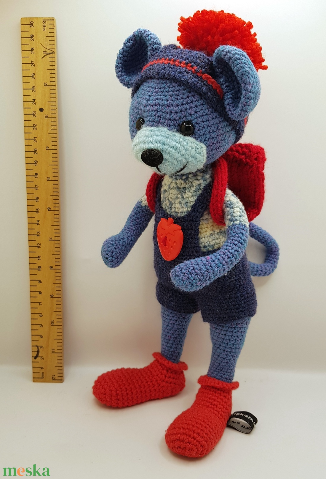 Piros cipős kék egér hátizsákkal - játék & sport - baba & babaház - baba - Meska.hu