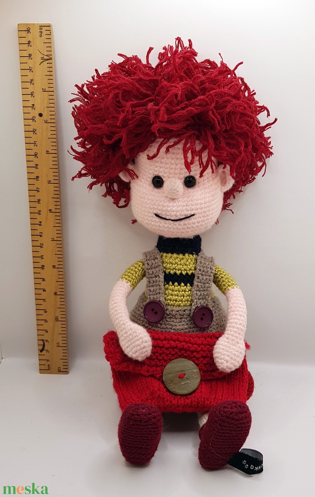 32 cm magas vörös hajú fiú baba hátizsákkal - játék & sport - baba & babaház - baba - Meska.hu