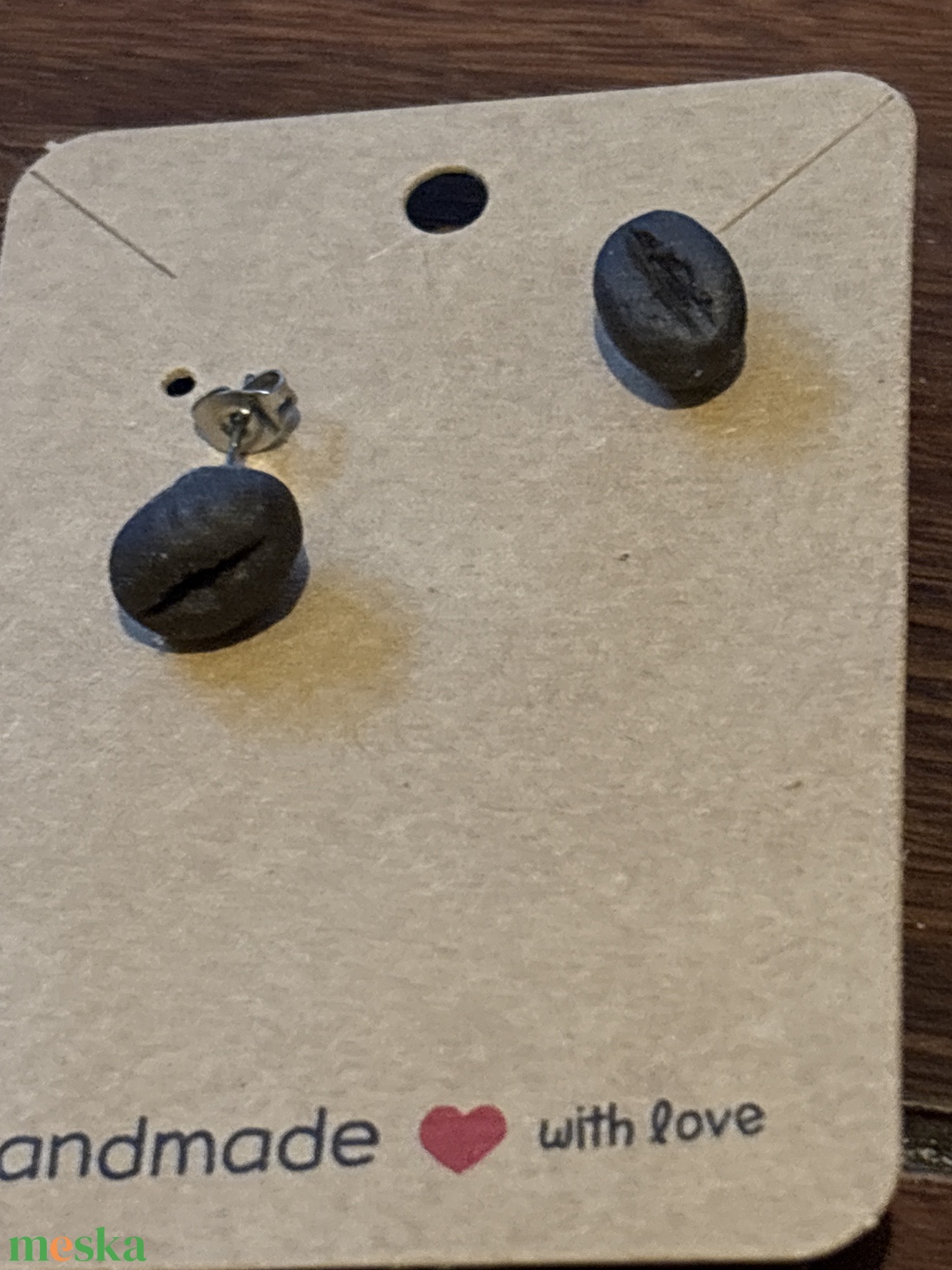 Kávébabszem fülbevaló - művészet - szobor - kerámia - Meska.hu