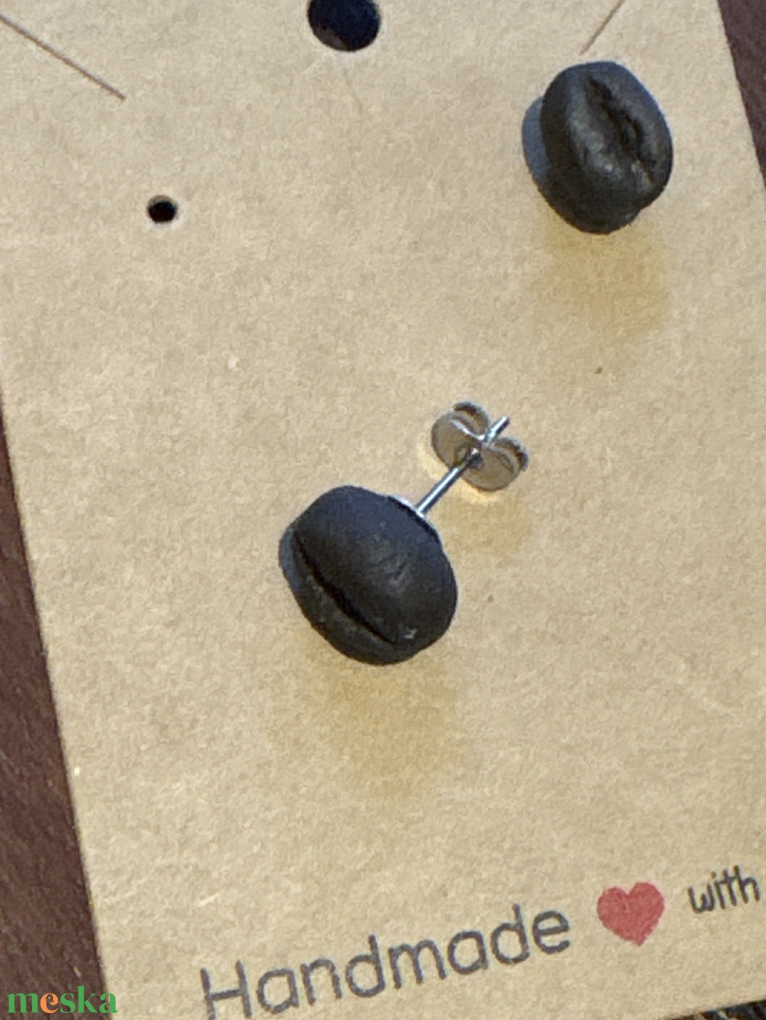 Kávébabszem fülbevaló - művészet - szobor - kerámia - Meska.hu