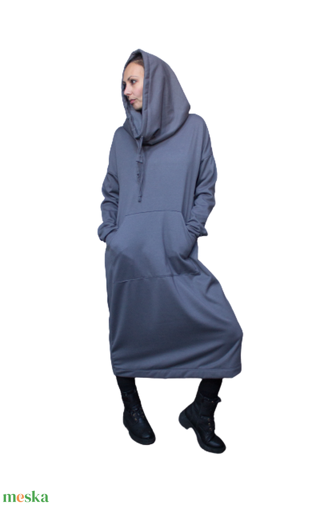 Taroon dress - hosszú ruha, hosszú ujjú ruha kapucnival, kenguruzsebbel, kesztyűs ujja véggel - ruha & divat - női ruha - pulóver - Meska.hu