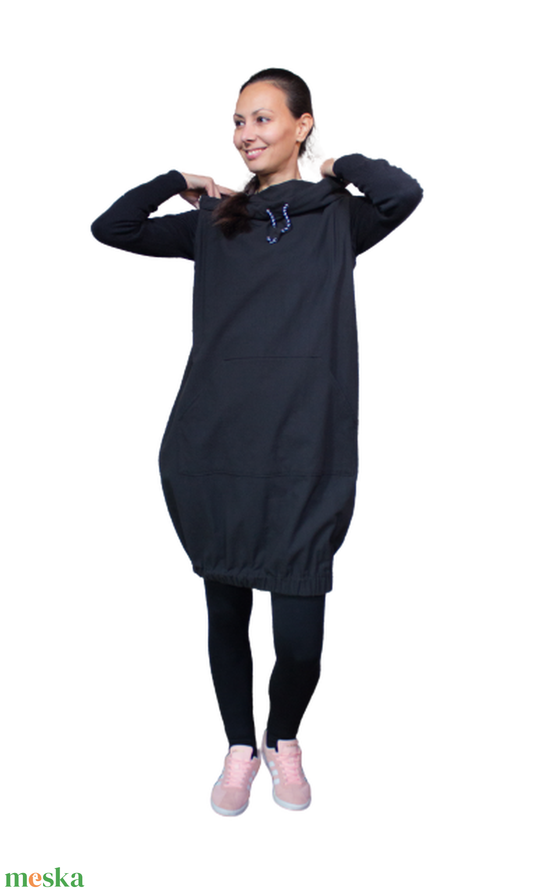Black Padme ruha - kapucnis, kenguruzsebes ujjatlan ruha, alja gumírozott - ruha & divat - női ruha - ruha - Meska.hu