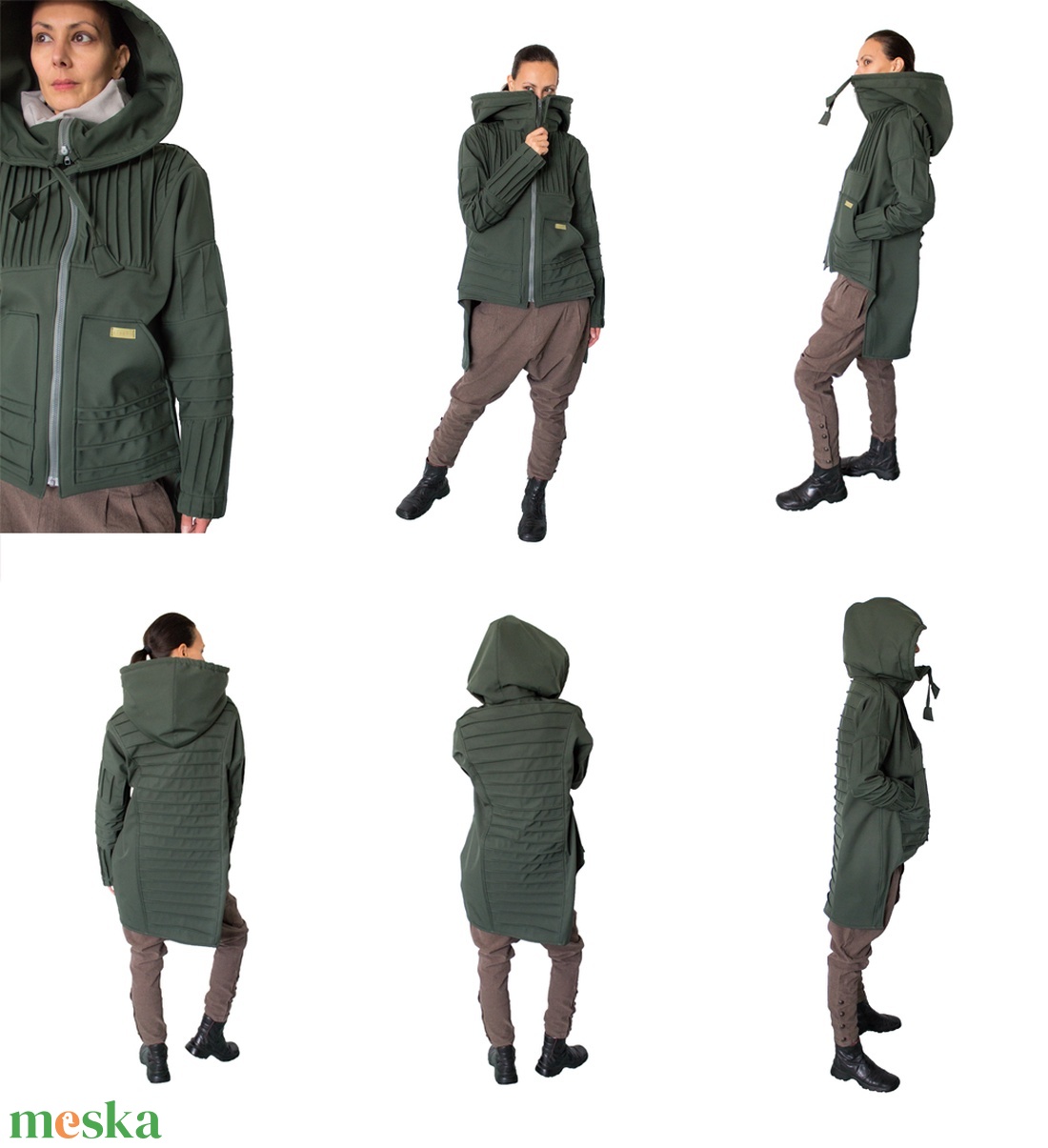 PostApocalyptic coat - aszimmetrikus aljú, vízlepergetős softshell, kapucnis, kenguruzsebes, tűzött, átmeneti női kabát - ruha & divat - női ruha - kabát - Meska.hu