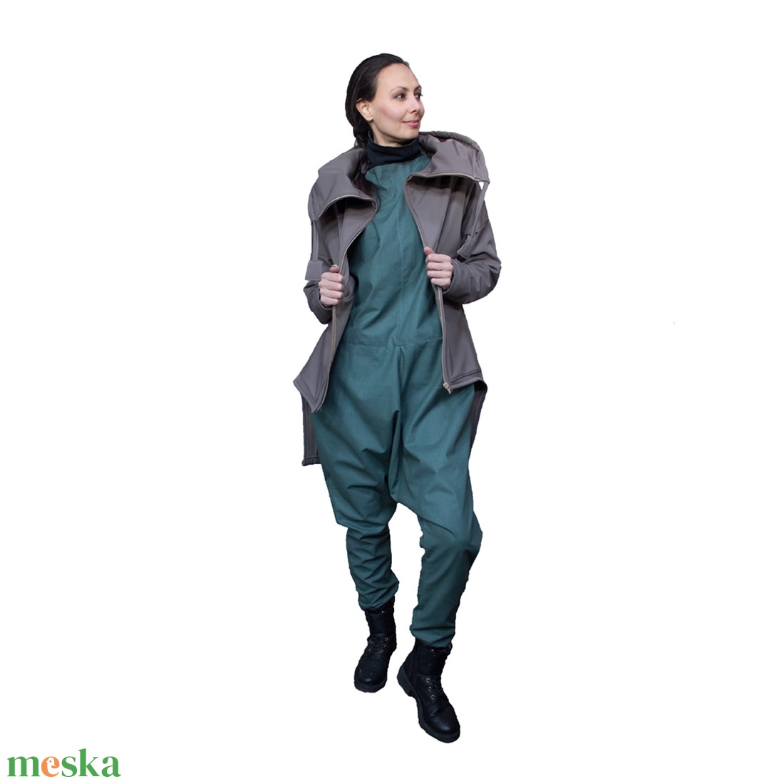 Kyran kabát - aszimmetrikus softshell kabát cipzárral, kapucnival, óriási kenguruzsebbel - vízlepergetős átmeneti kabát - ruha & divat - női ruha - kabát - Meska.hu