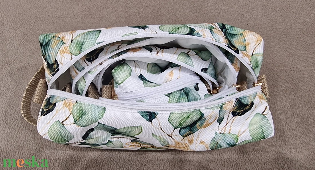 Neszeszer szett zöld leveles - táska & tok - neszesszer - Meska.hu