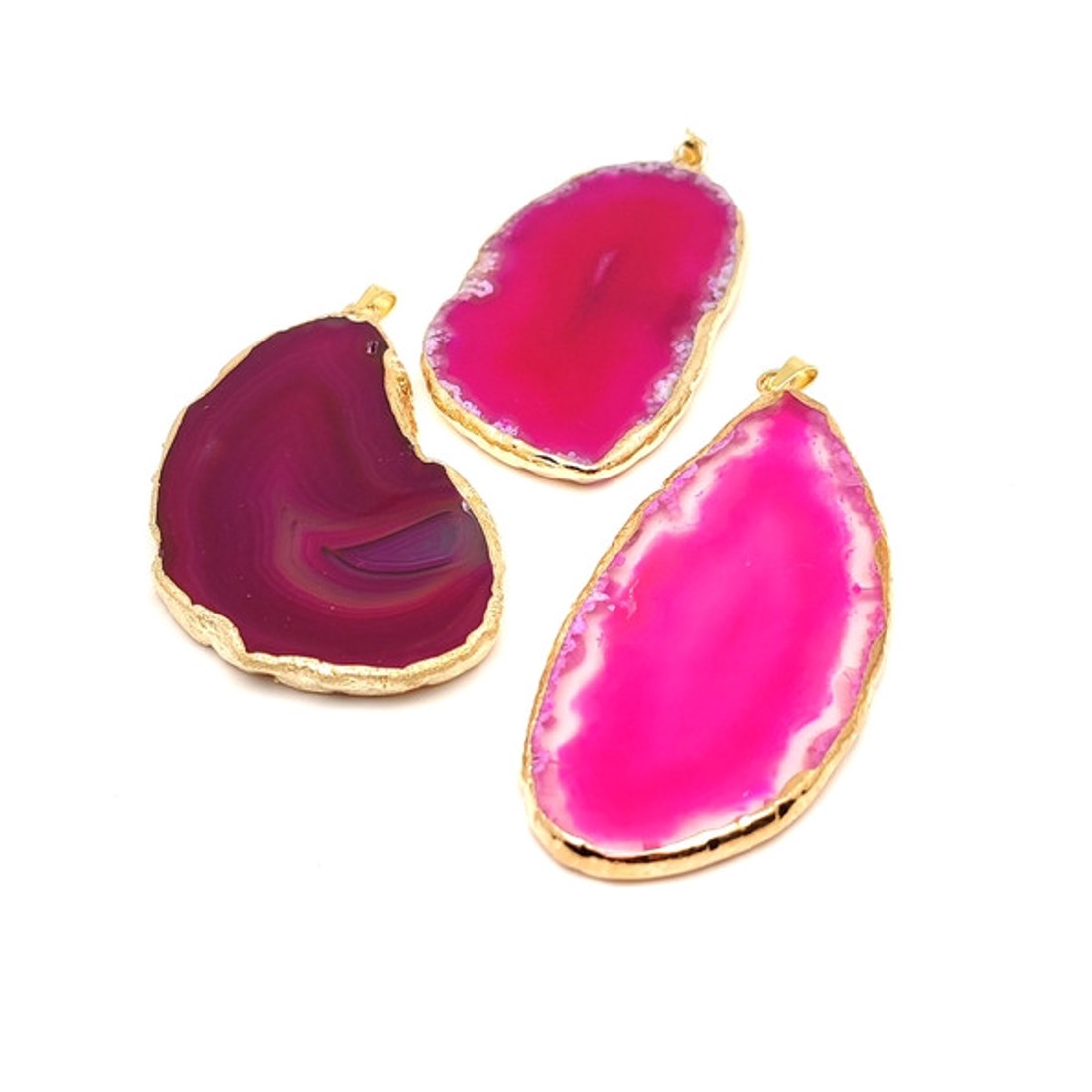 Gyengédség rózsaszín achát lap medál arany színű foglalattal 25x40�70mm - ékszer - nyaklánc - medál - Meska.hu