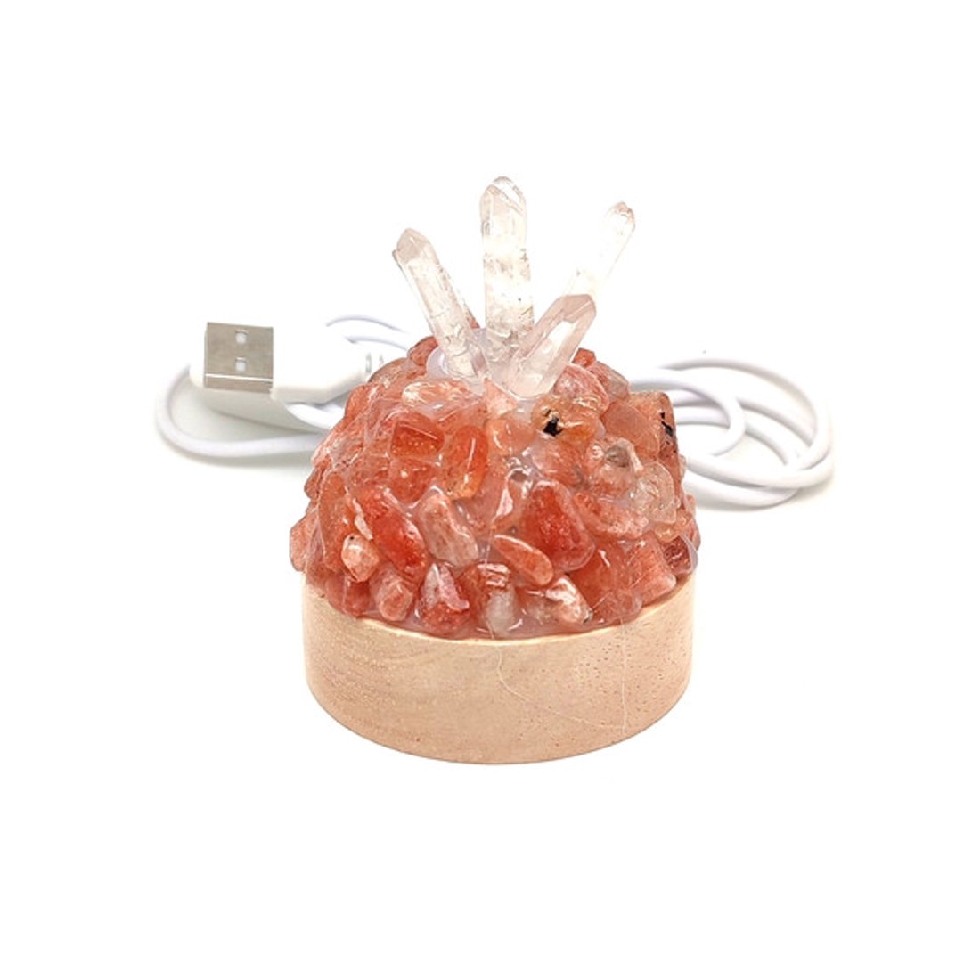 Napkő hegyikristály félgömb ásvány hangulatlámpa fa talppal 6 cm - kellékek & szerszámok - ásvány alapanyag - Meska.hu