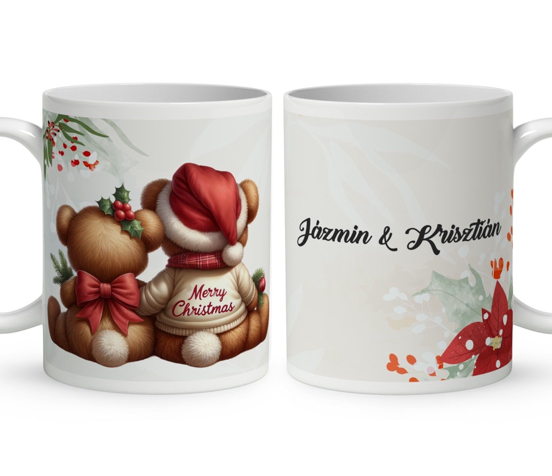 Névvel kérhető - Karácsonyi Teddy maci - együtt (masni) mintás bögre - otthon & életmód - konyhafelszerelés, tálalás - tálalás - bögre & csésze - Meska.hu