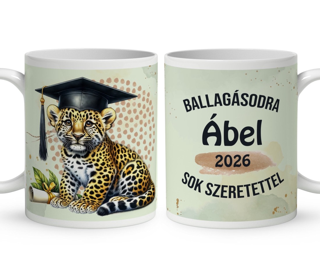 Névvel kérhető Leopárd - 2026 évi Ballagásra mintás bögre - otthon & életmód - konyhafelszerelés, tálalás - tálalás - bögre & csésze - Meska.hu